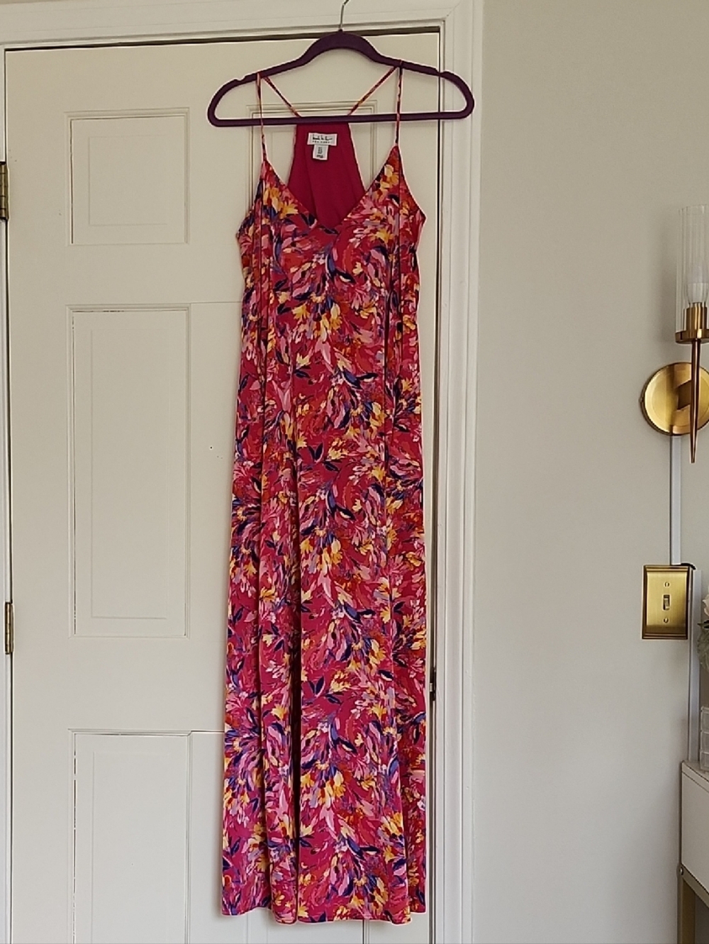 Nicole Miller Floral Pink Maxi Dress with V-Neck